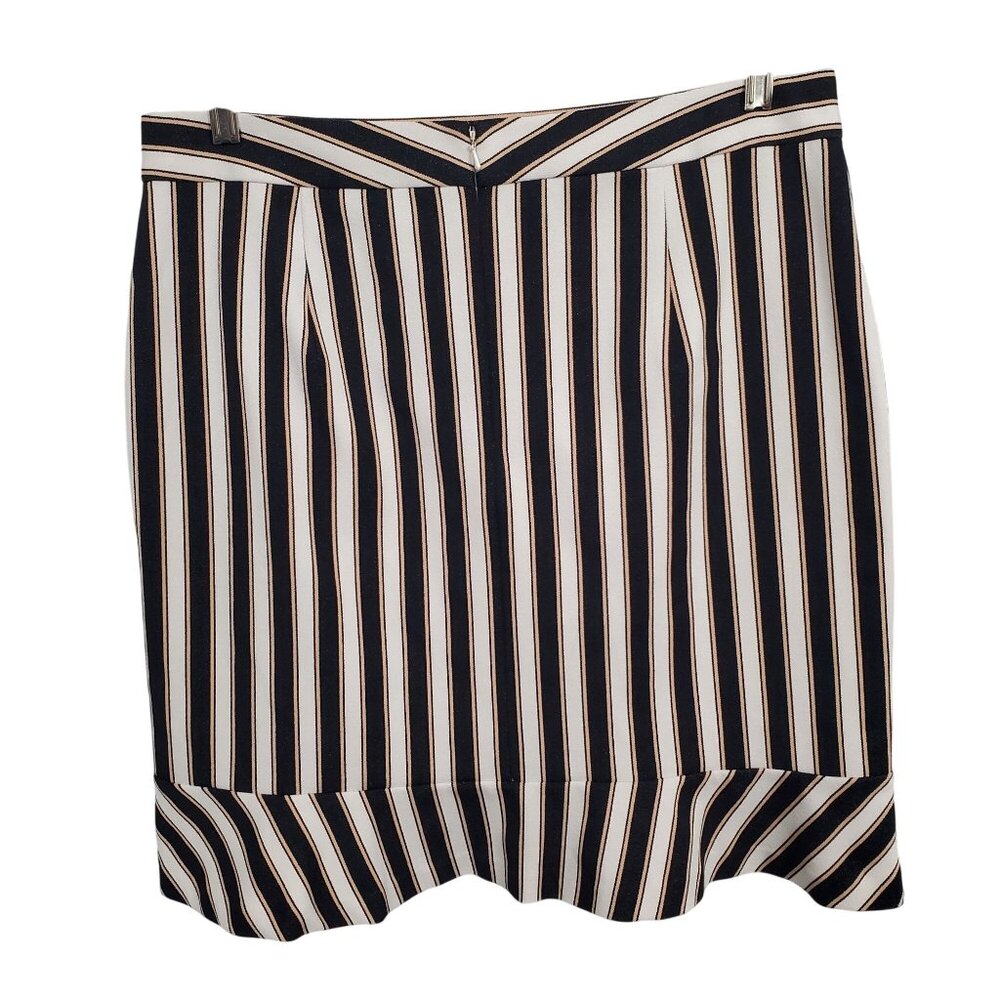 Ann Taylor Size 12 Skirt Stripe Knee Stretch Flounce Hem Nautical Preppy Refined - Picture 2 of 8